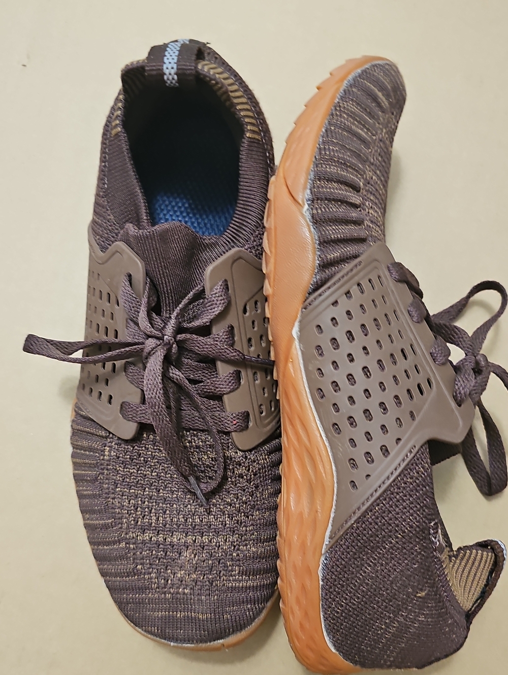 Women’s Knit Lace-Up Barefoot Sneakers By WHITIN in Brown and Tan. EU SIZE 40